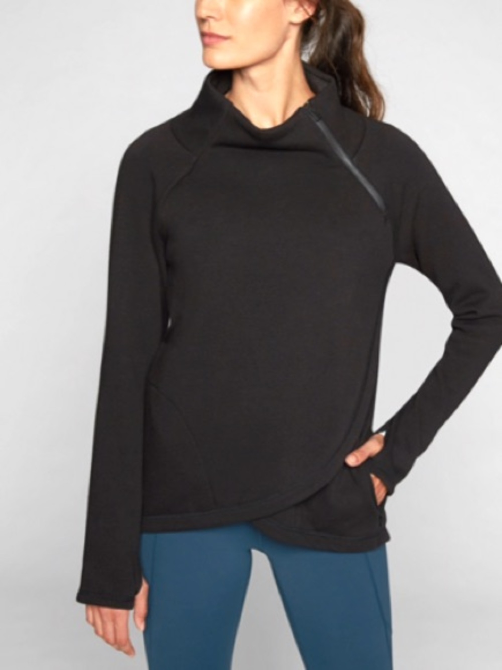 Athleta Black Asymmetrical Funnelneck Sweater